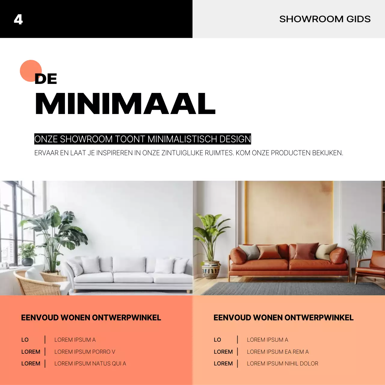 Branding van een minimalistisch interieur in oranje en zwart