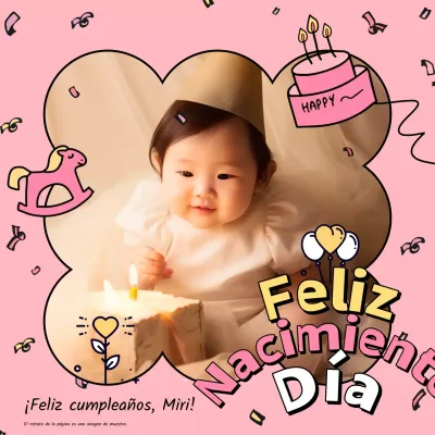 Funda para tarjeta de primer cumpleaños en rosa y amarillo