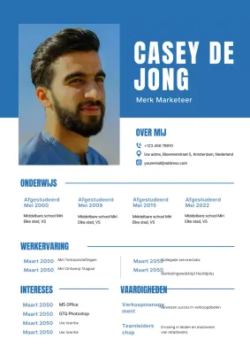 Een eenvoudige wit-blauwe cv-beschrijving