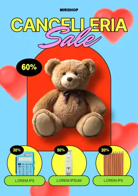 Annuncio di sconto per articoli di cancelleria dal design vintage in azzurro e rosso