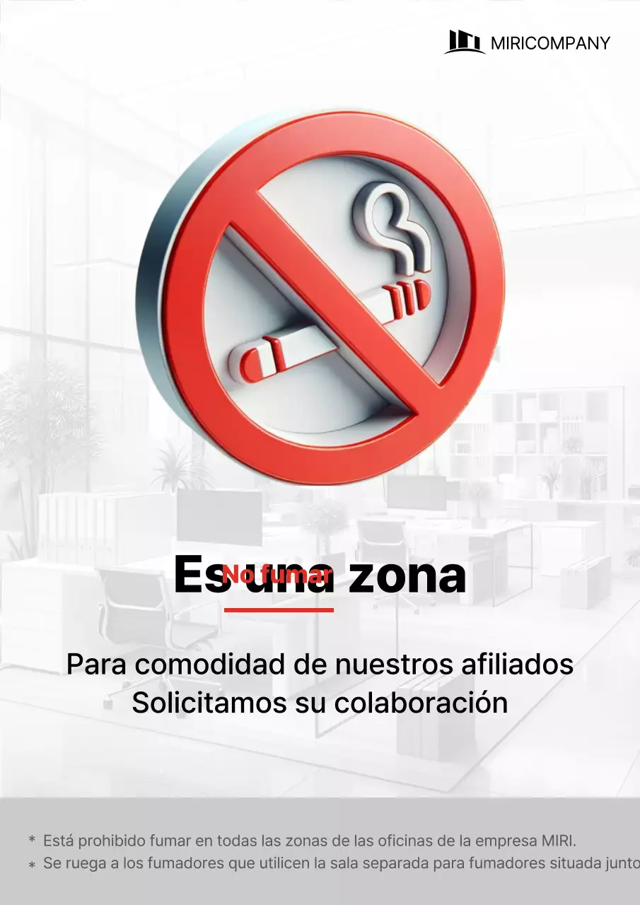 Un aviso de prohibición de fumar en la empresa, blanco y resaltado