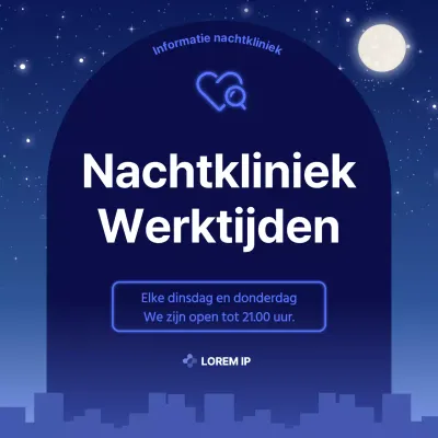 Eenvoudige blauwe reclame voor nachtkliniekuren