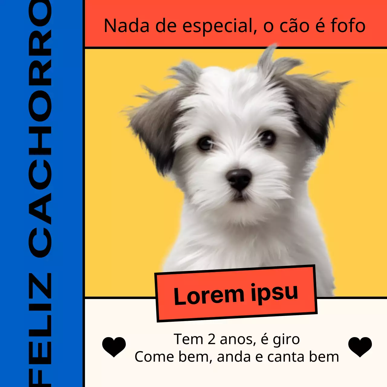 Promover a introdução de um cachorrinho amarelo e azul kitsch