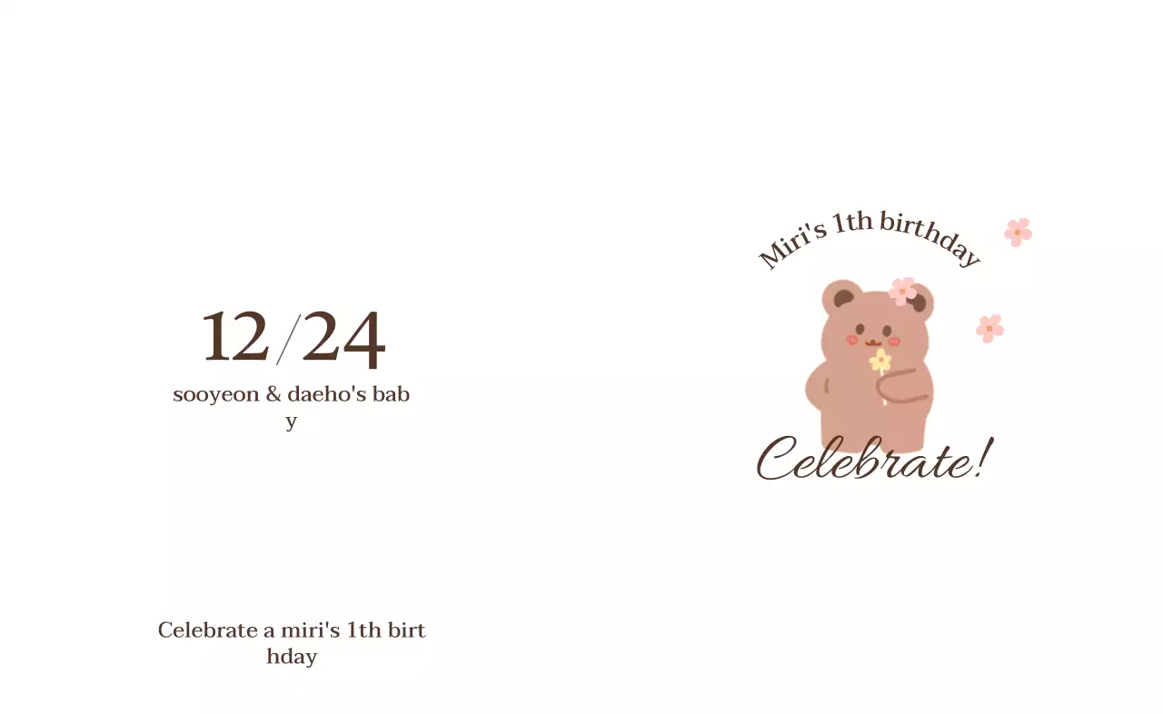 お花を持ったクマの絵と花柄が描かれたお誕生日会