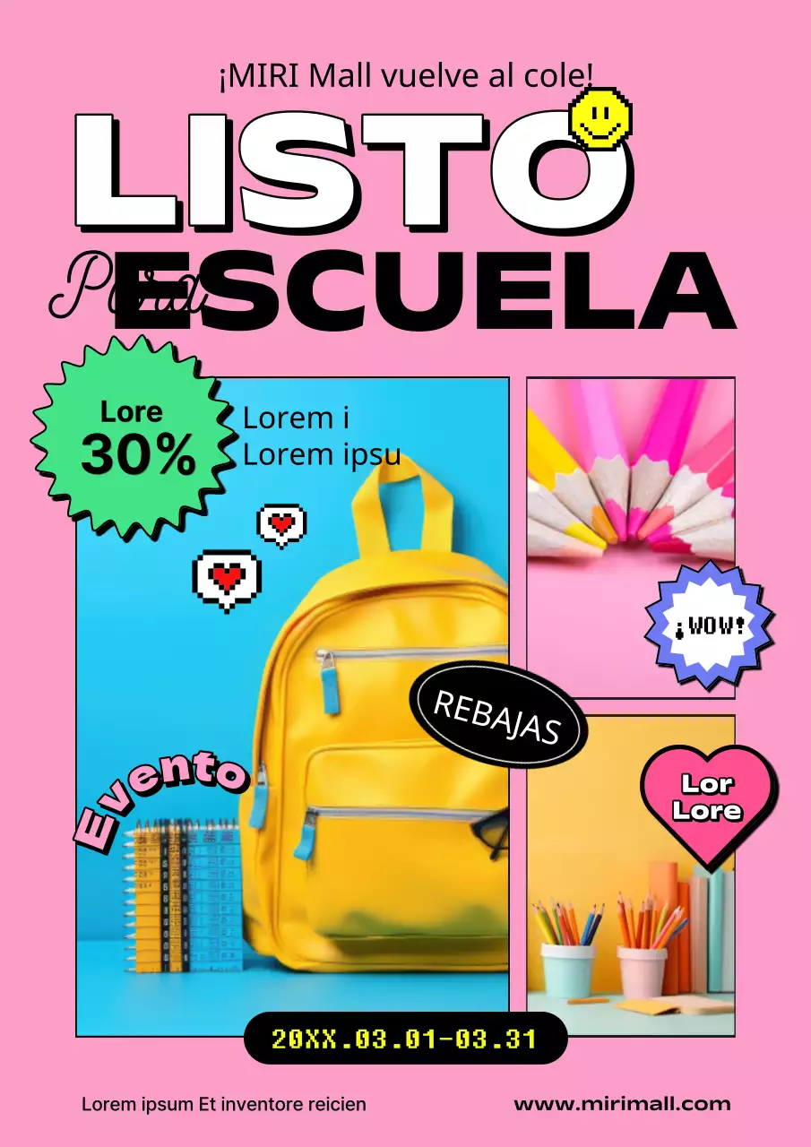 Promociona la venta de artículos de papelería para la vuelta al cole de Pink Pop Art