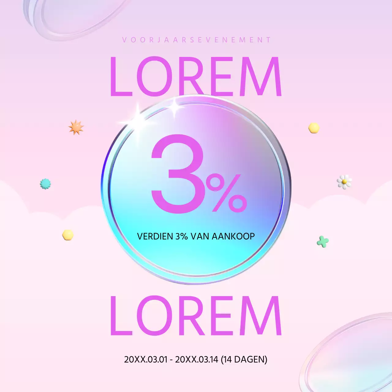 Een moderne lenteverkoopadvertentie in roze en paars