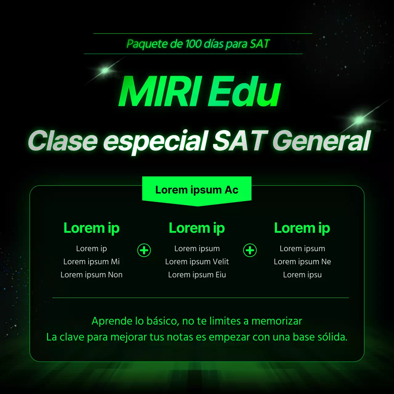 Promoción cibernética en colores de neón de una escuela preparatoria para el examen SAT de bachillerato