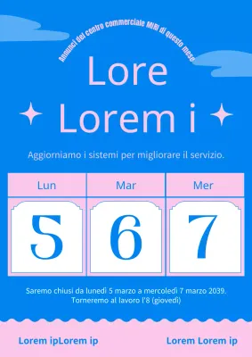 Semplice annuncio di vacanza in un centro commerciale in azzurro e rosa