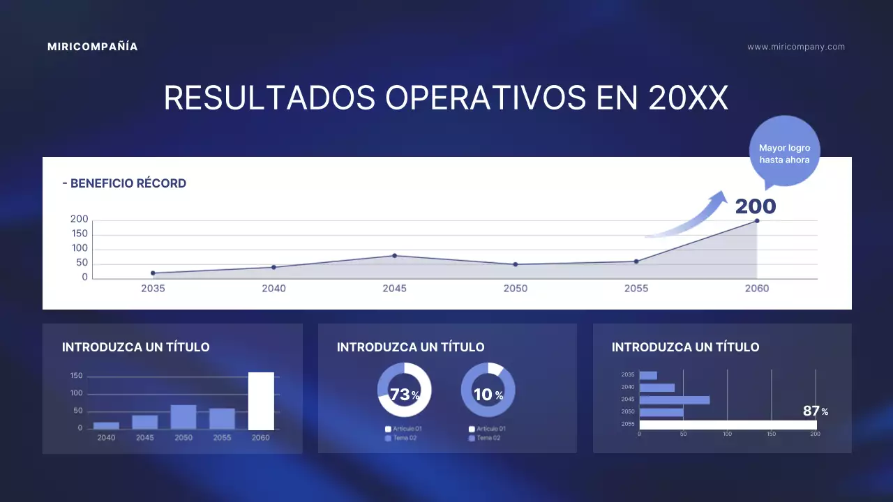 Presentación de la junta de accionistas con fondo añil