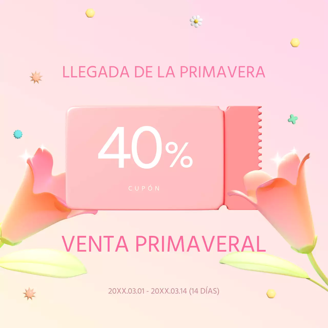 Un moderno anuncio de rebajas de primavera en rosa y morado