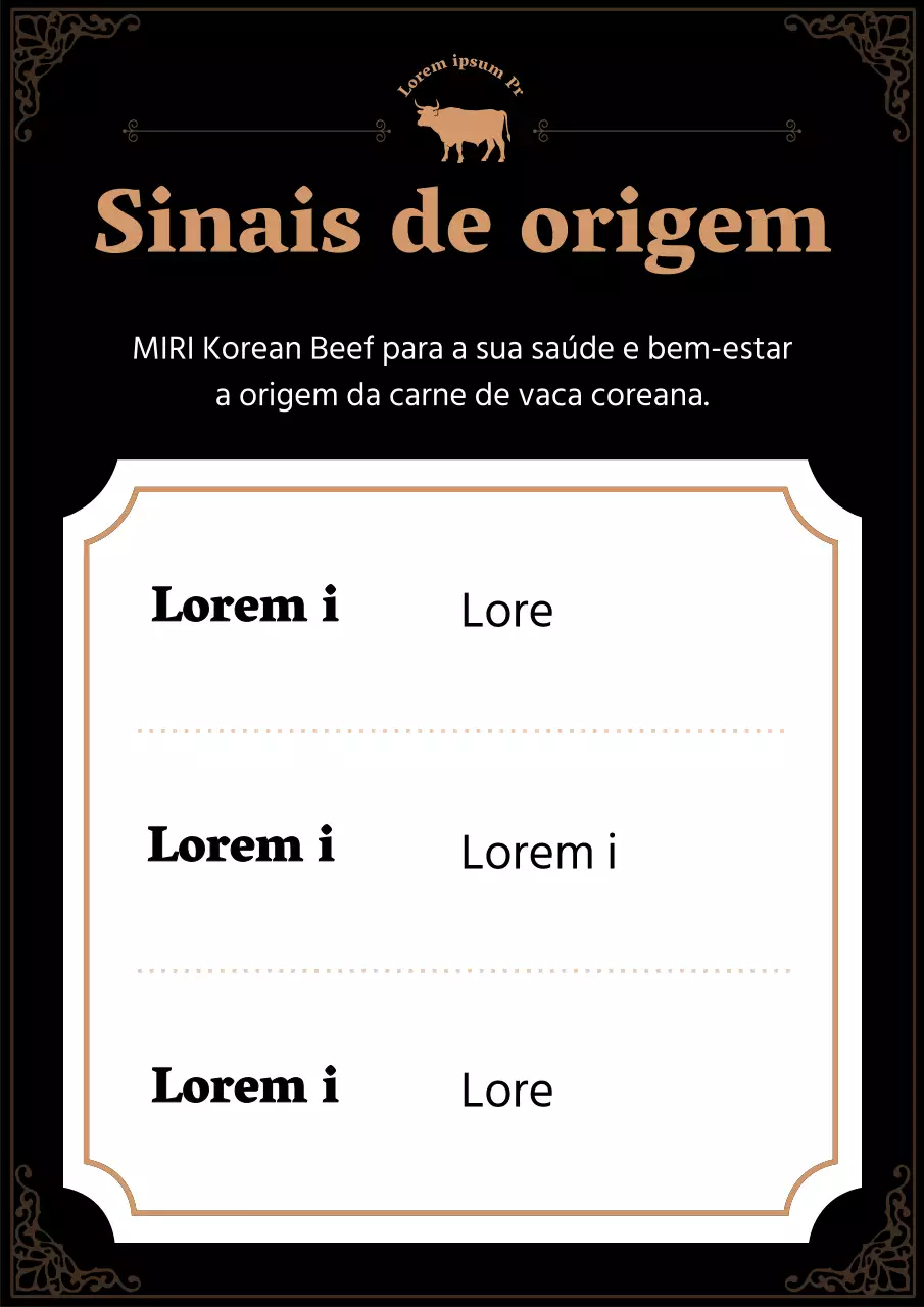 Informações sobre a origem da carne de bovino coreana Goryeongjin em fundo preto