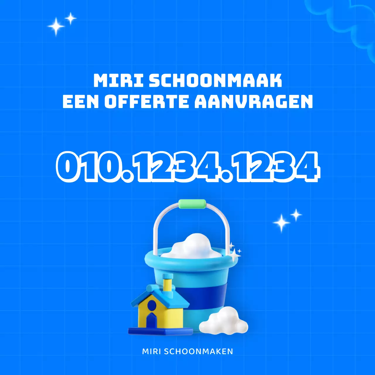 Schattige advertentie van een schoonmaakbedrijf met een lichtblauwe achtergrond