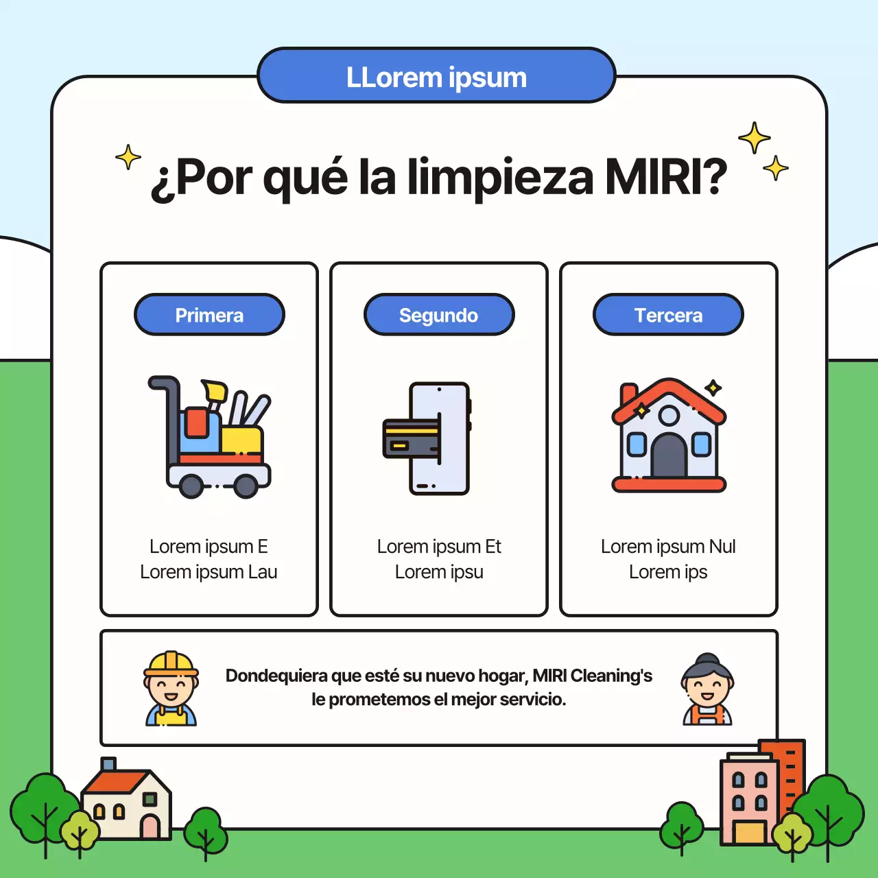 Promocione su agencia de limpieza azul y amarilla