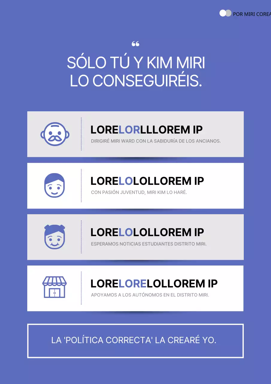 Una sencilla campaña azul y gris para promocionar su candidatura