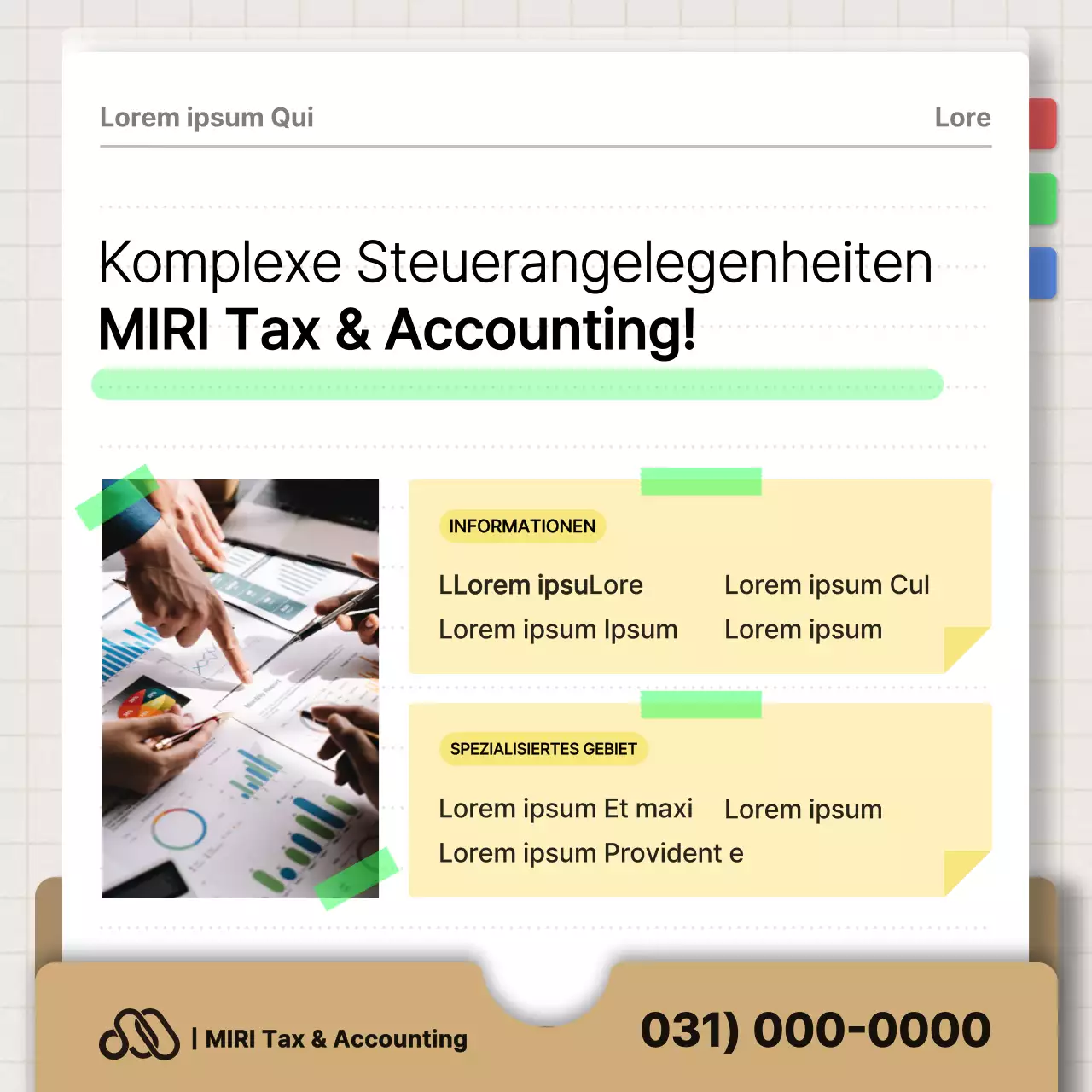 Werbung für eine moderne Steuerberatungskanzlei in Braun und Schwarz