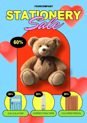 Blue Retro Stationery Promotion Poster