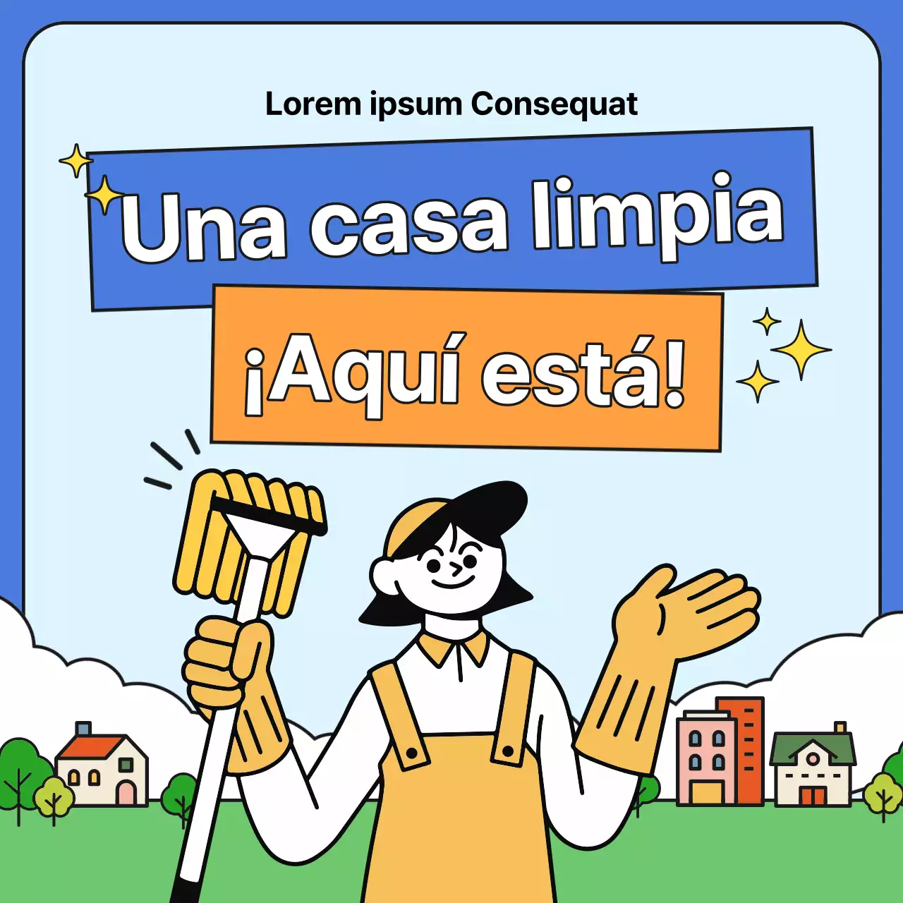 Promocione su agencia de limpieza azul y amarilla