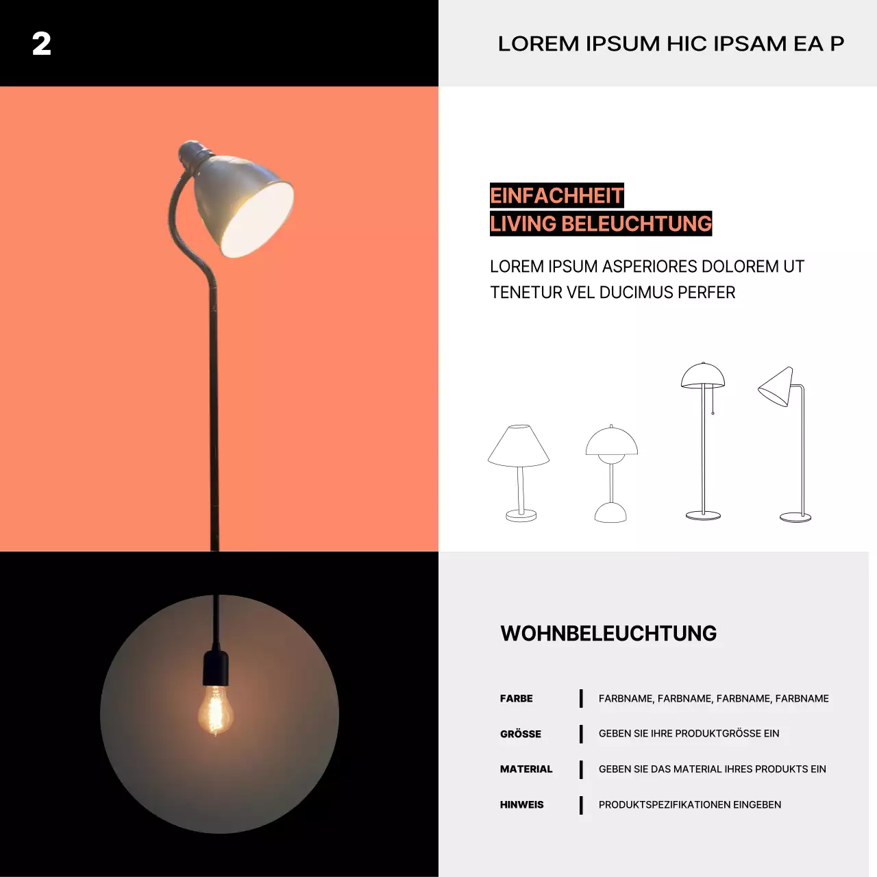 Branding eines minimalistischen Interieurs in Orange und Schwarz