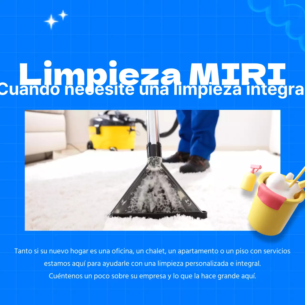 Bonito anuncio de agencia de limpieza con fondo azul claro