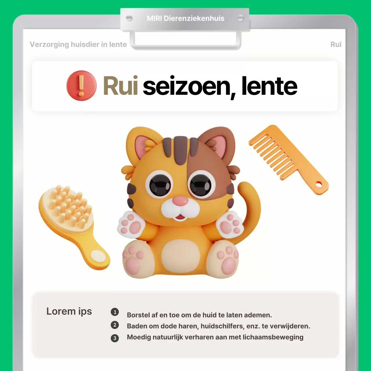 Voorjaarsverzorging voor huisdieren uitgelegd in eenvoudige groene en bruine kleuren