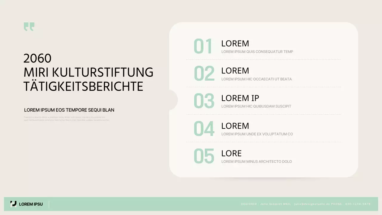 Ein einfacher öffentlicher Tätigkeitsbericht in Chartreuse und Beige