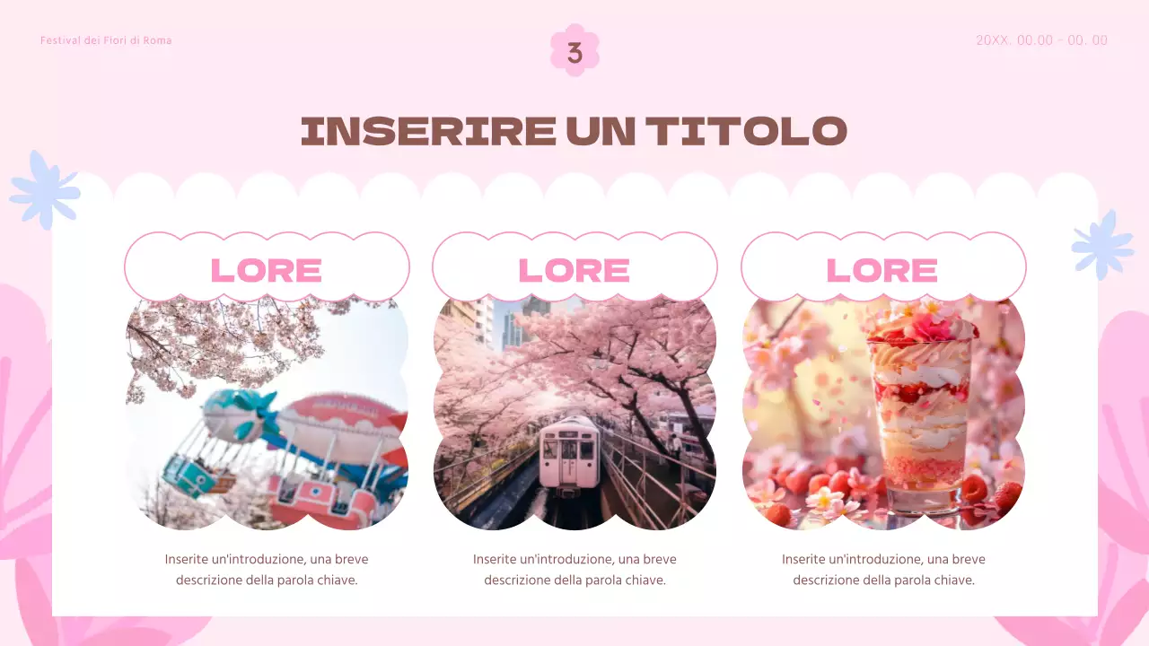 Un planner per un festival floreale primaverile, con tonalità di rosa e azzurro.