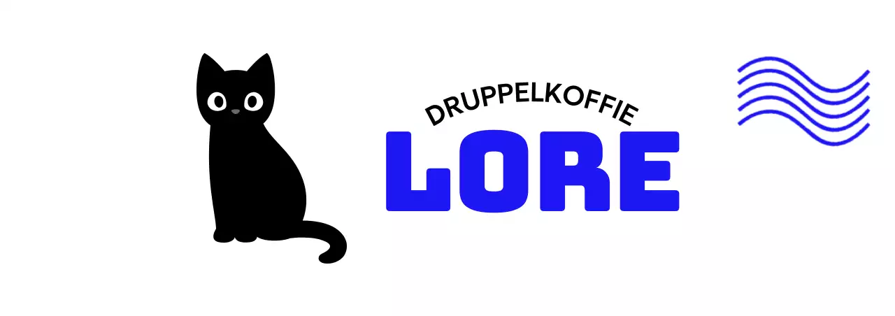 Cafe merchandise met schattige katten en blauwe tekst en golven