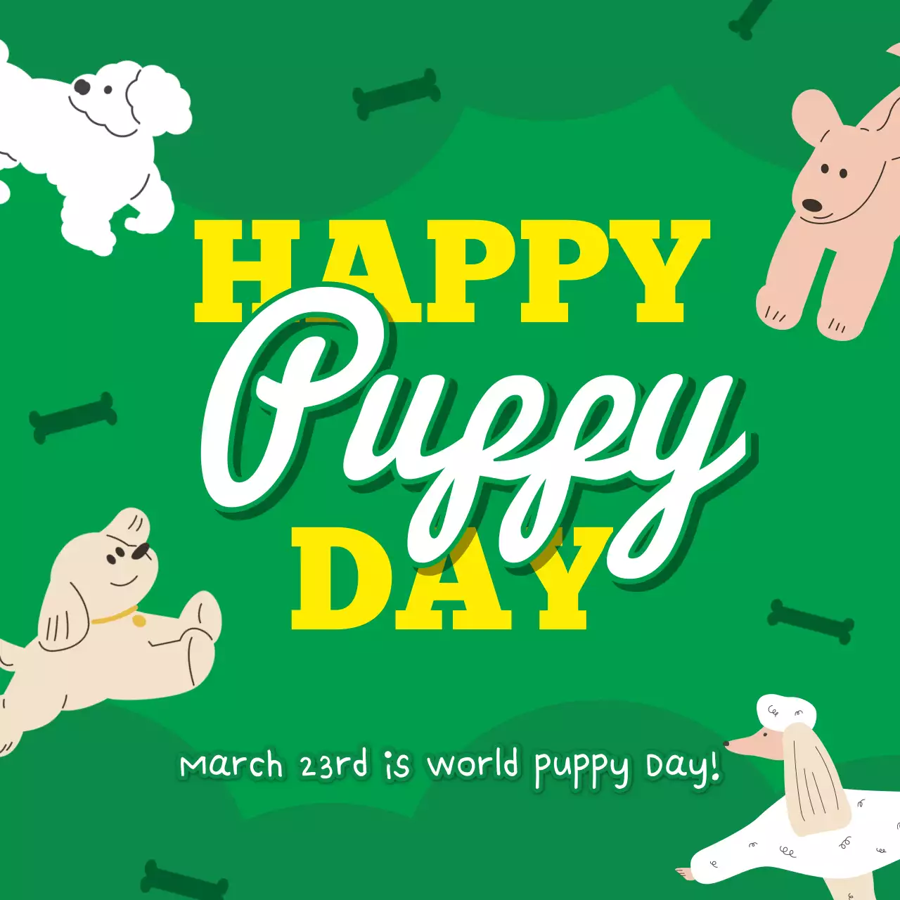 그린 플레이풀 강아지 발표 소셜 미디어 게시물