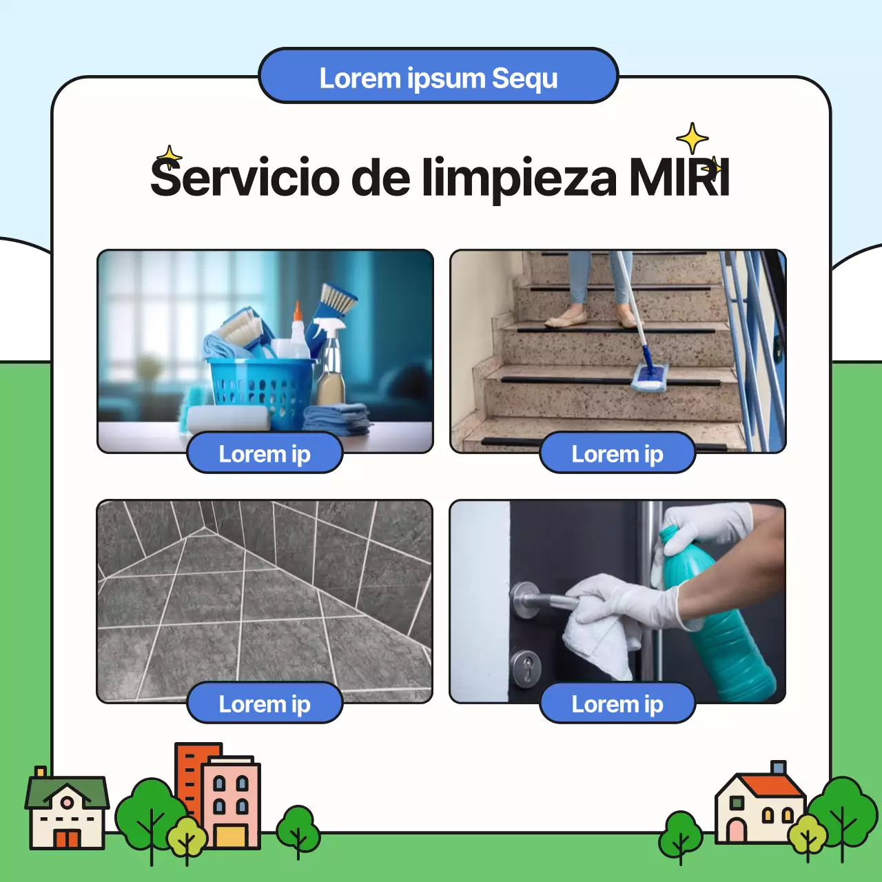 Promocione su agencia de limpieza azul y amarilla
