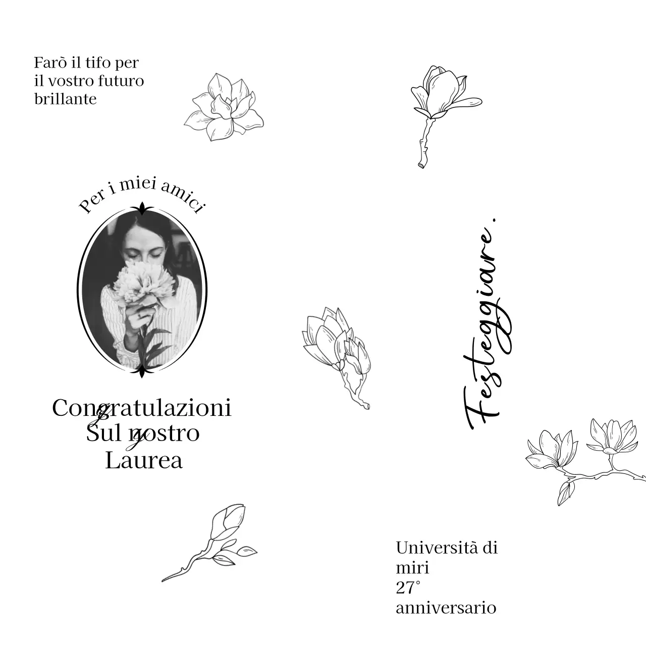 Laurea di classe con illustrazioni e foto di linee floreali