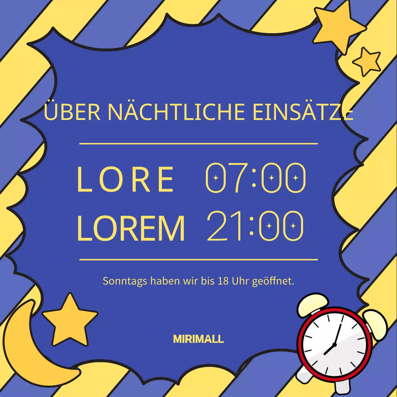 Gelbe und blaue Pop-Art-Ankündigung für die nächtliche Eröffnung