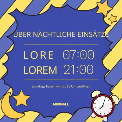 Gelbe und blaue Pop-Art-Ankündigung für die nächtliche Eröffnung
