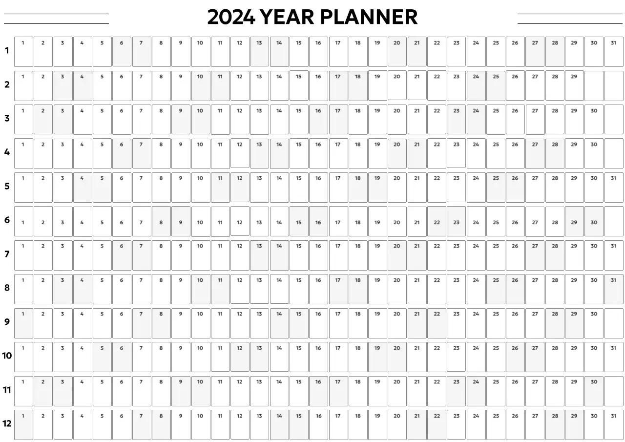 A simple annual calendar in a gothic style with rounded squares