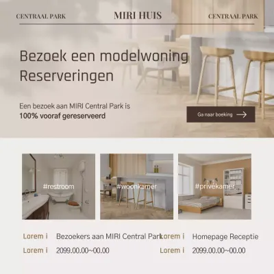 Promoot afspraken om een moderne beige en ivoorkleurige modelwoning te bezoeken