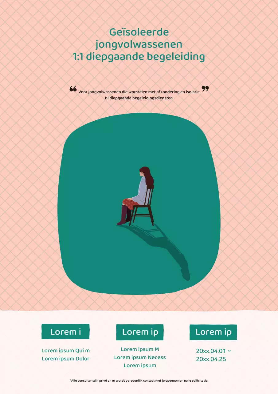 Minimalistische vacature voor jongerenbegeleider in roze en groen