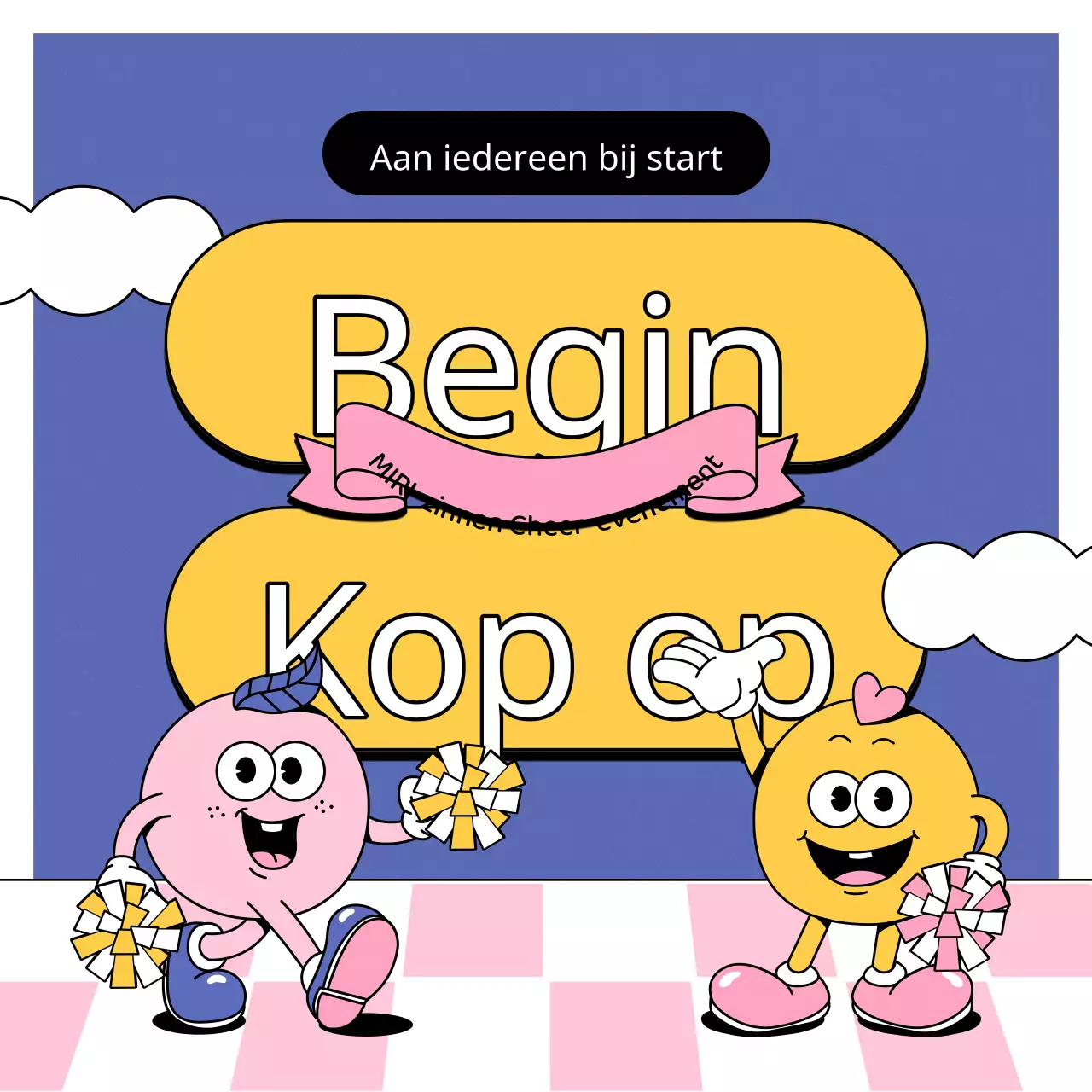 Een kitscherig paars en roze juichevenement promoten