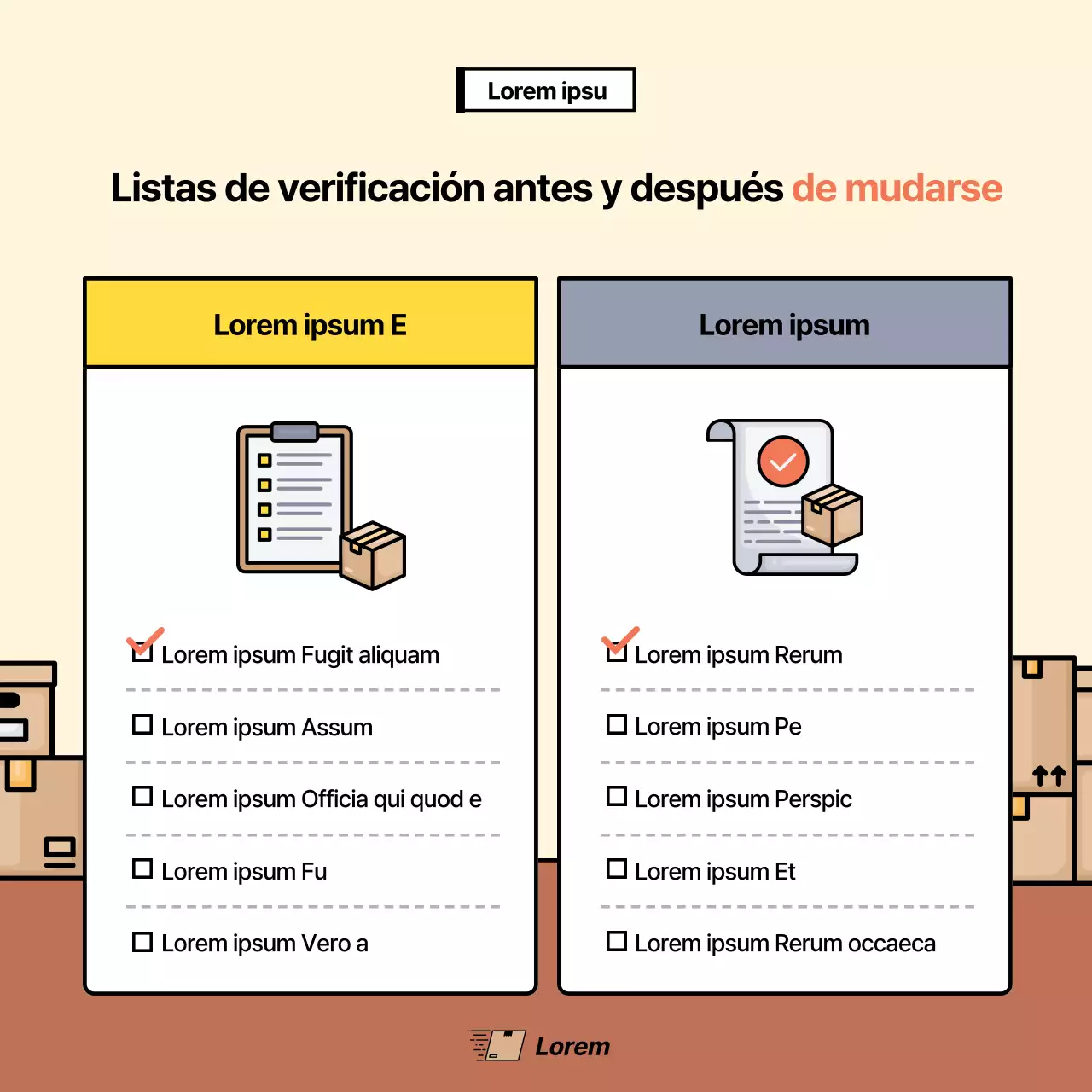 Promocione su empresa de envases marfil y marrón