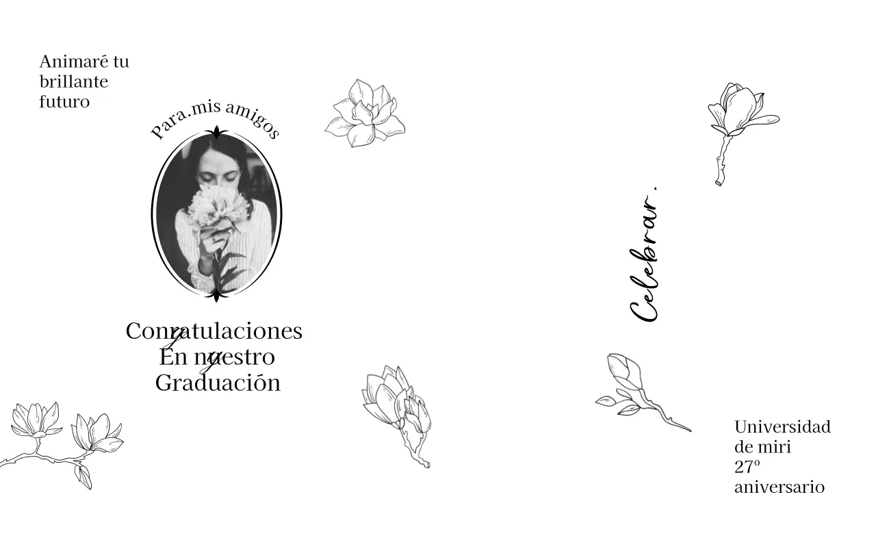 Graduación con un toque de clase con ilustraciones de líneas florales y fotos