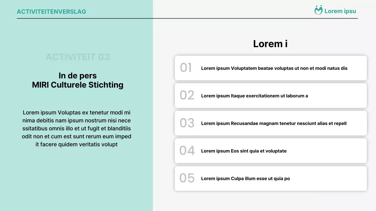 Eenvoudige, mintkleurige, lange activiteitsrapporten