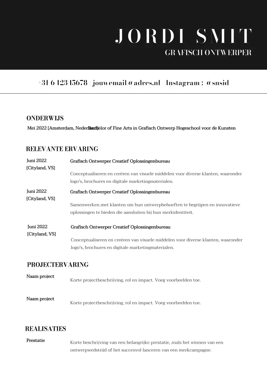Eenvoudige cv-informatie in zwart-wit