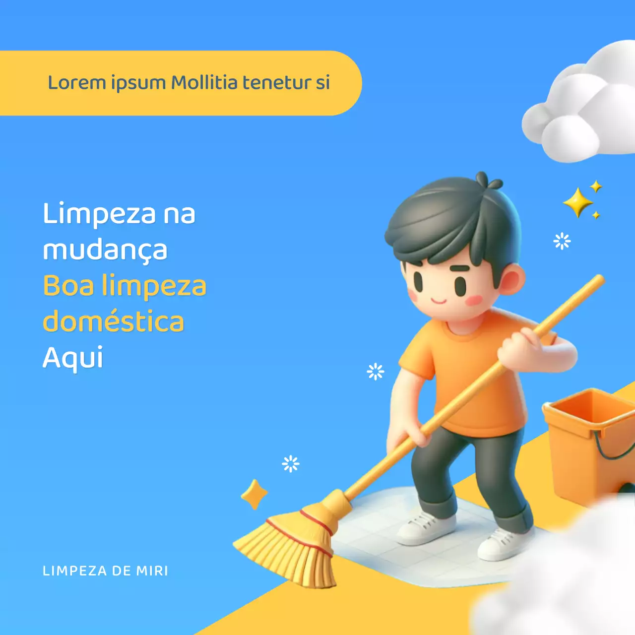 Promoção de uma simples agência de limpeza azul e amarela