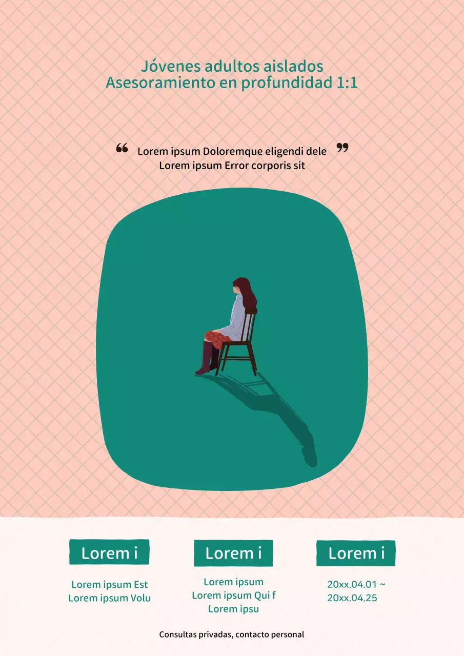 Anuncio de trabajo minimalista en rosa y verde sobre asesoramiento juvenil