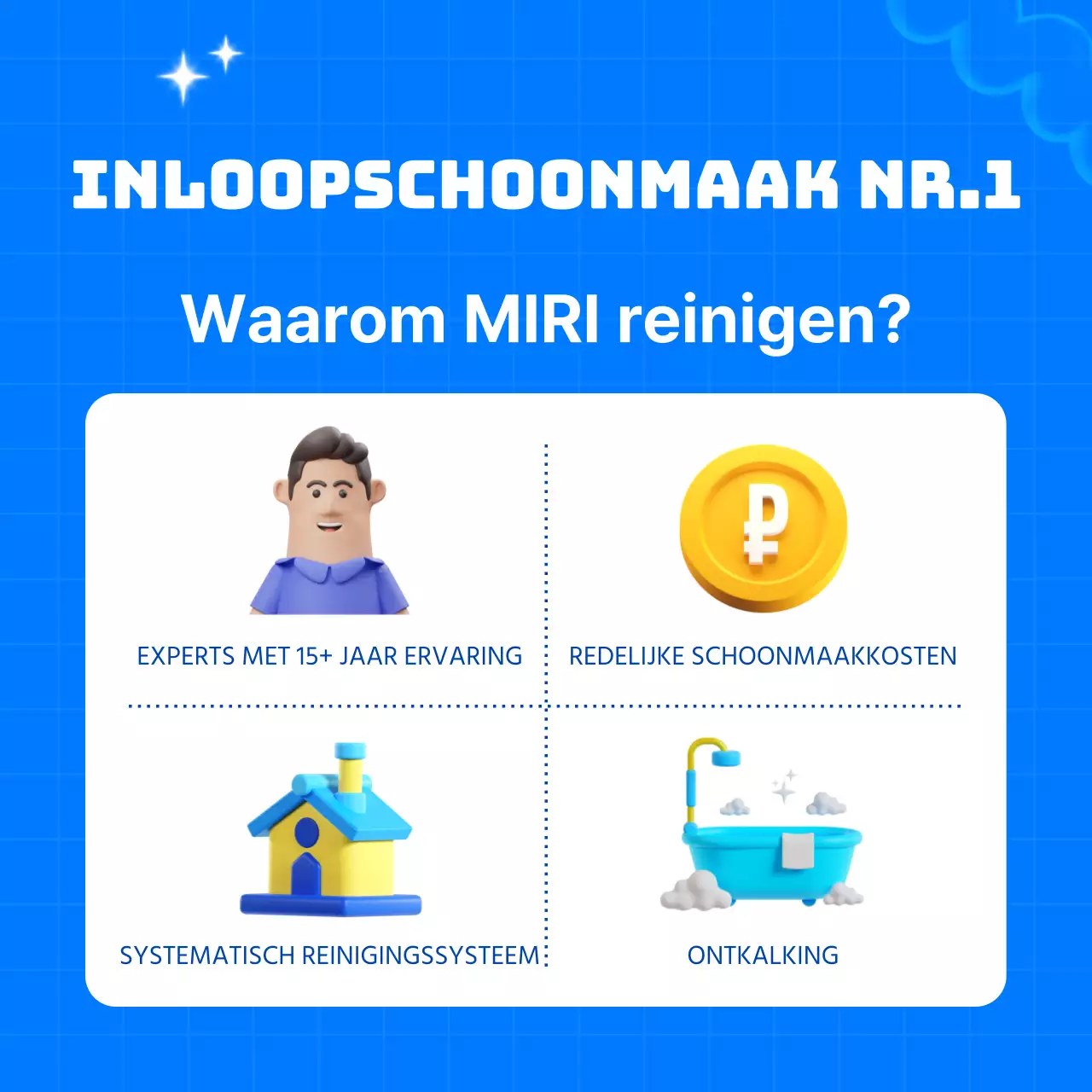 Schattige advertentie van een schoonmaakbedrijf met een lichtblauwe achtergrond