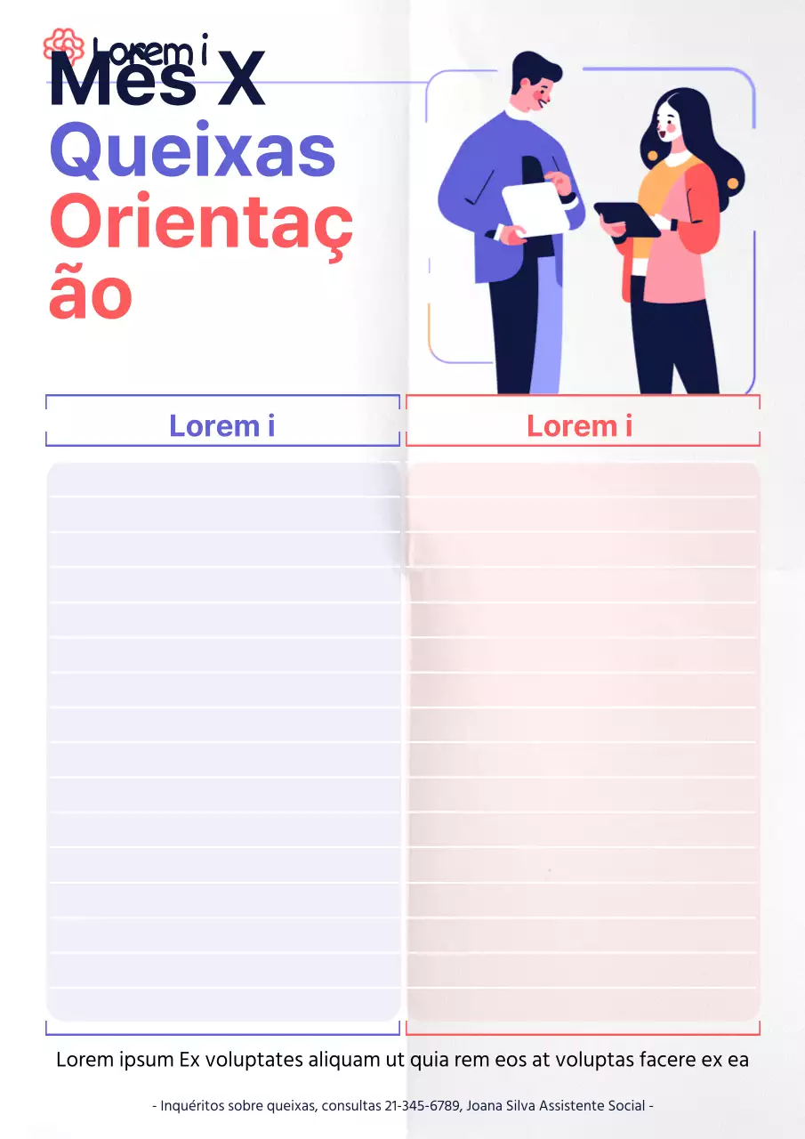 Um simples relatório roxo e vermelho de orientação sobre queixas