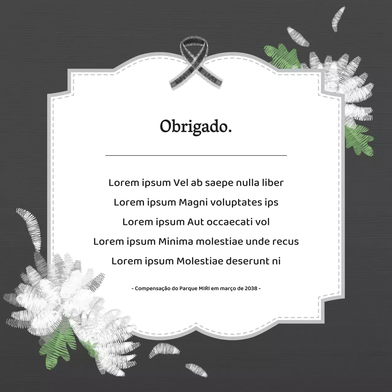 Papel de carta de agradecimento de condolências elegante a preto e branco