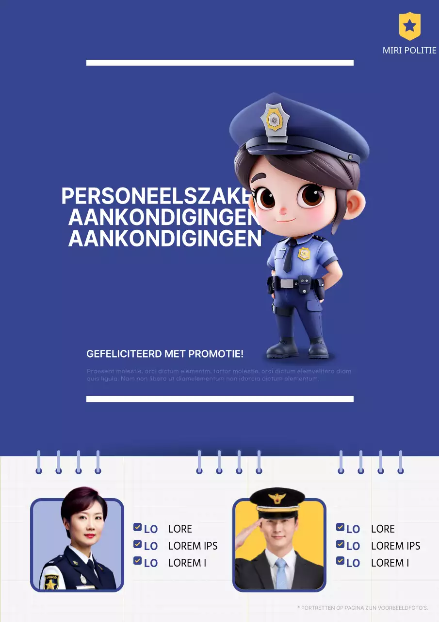 Aankondiging van promoties bij de politie in blauw en geel