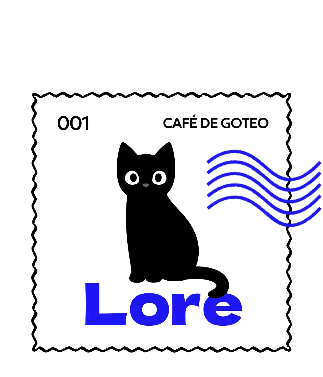 Mercancía de cafetería con simpáticos gatos y texto y ondas azules