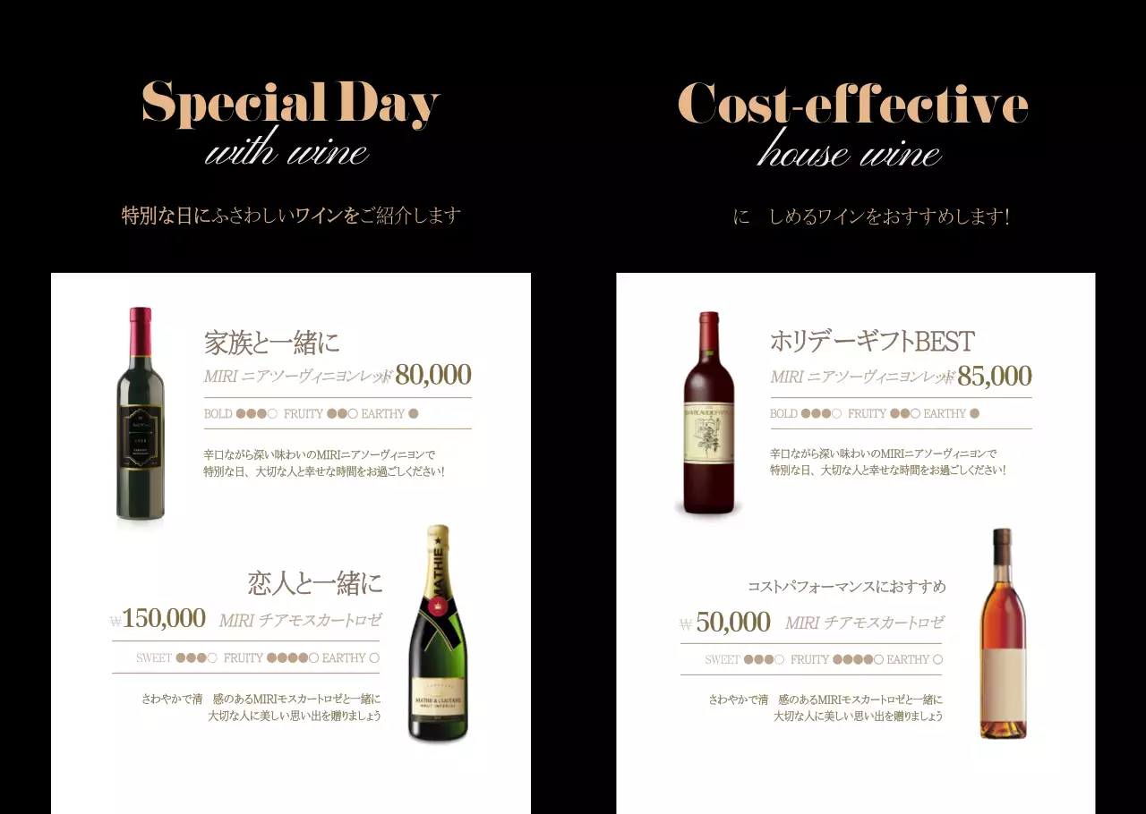 ブラックゴールドトーンの洗練されたレストランワインのギフトセット商品紹介