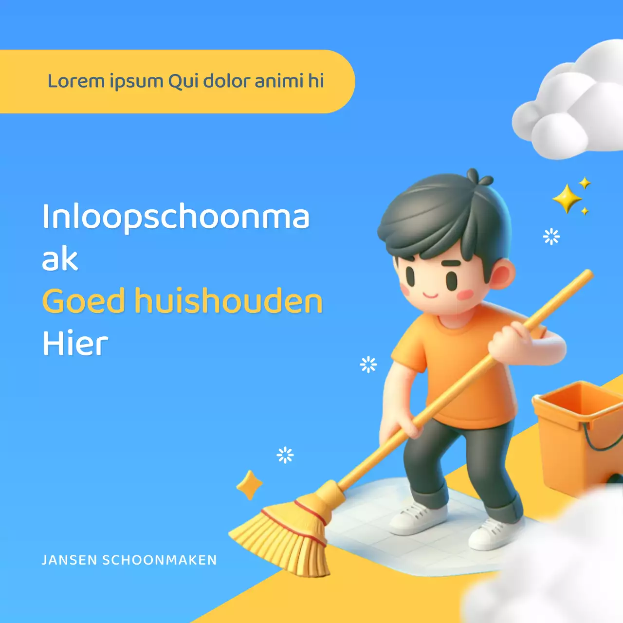 Een eenvoudig blauw en geel schoonmaakbedrijf promoten