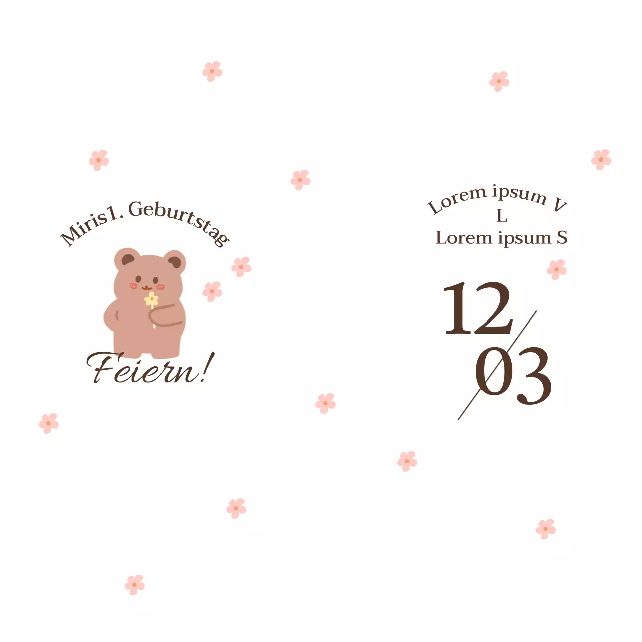 Zeichnung eines Bären mit Blumen und eines Steinfestes mit Blumenmustern